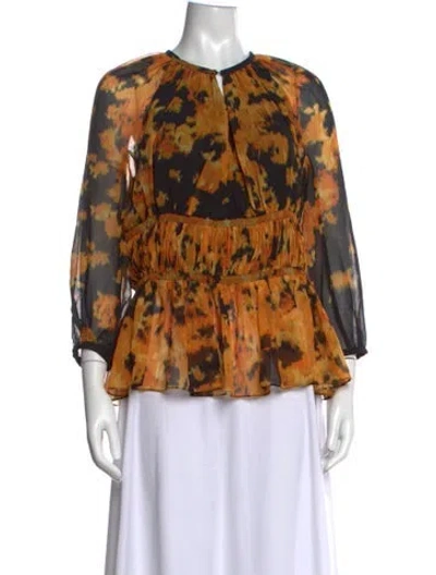 Pre-owned Altuzarra Animal Print Crew Neck Blouse In Black/yellow