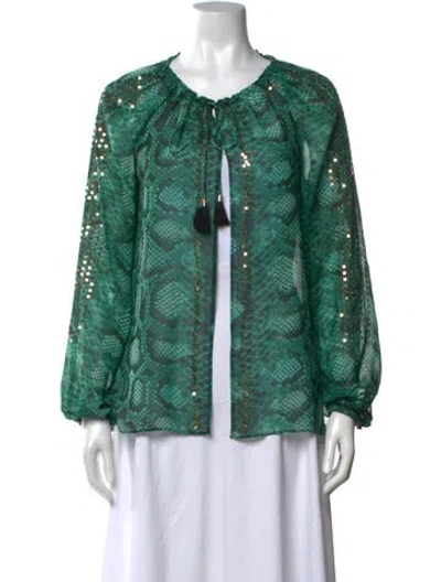 Pre-owned Altuzarra Animal Print Tie Neck Blouse In Green