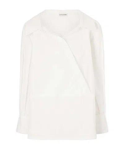 Altuzarra Arthur Wrap-effect Cotton-blend Poplin Blouse In Neutral