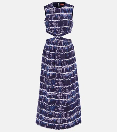 Altuzarra Ashima Shibori-print Cutout Midi Dress In Navy Blue Cotton