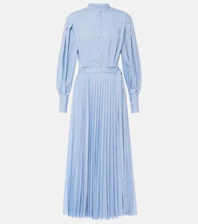 Altuzarra Binoche Plissé Cotton-blend Midi Dress In Blue