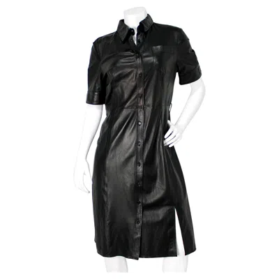 Pre-owned Altuzarra Black Lambskin Leather Midi Shirt Dress