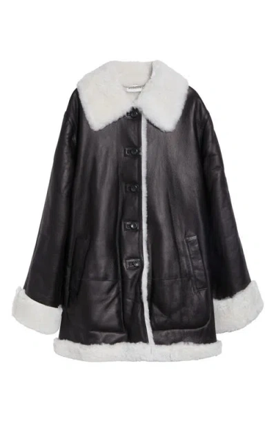 Altuzarra Blake Genuine Shearling Trim Leather Coat In Black