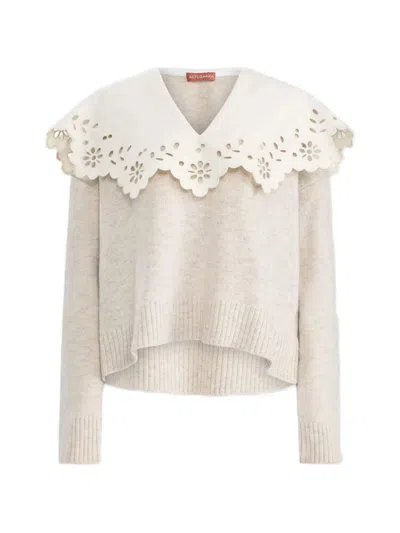 Altuzarra Toro Broderie Anglaise-trimmed Wool Sweater In Neutral
