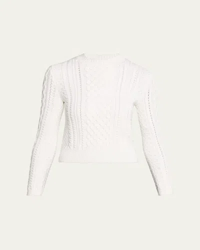 Altuzarra Cabbie Cable Knit 3/4-sleeve Sweater In White