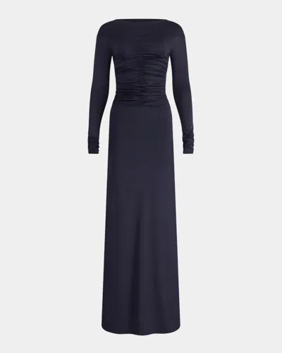 Altuzarra Callie Ruched Long-sleeve Maxi Dress In Blue