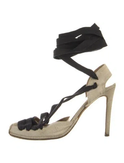 Pre-owned Altuzarra Canvas Colorblock Pattern Slingback Pumps In Neutral