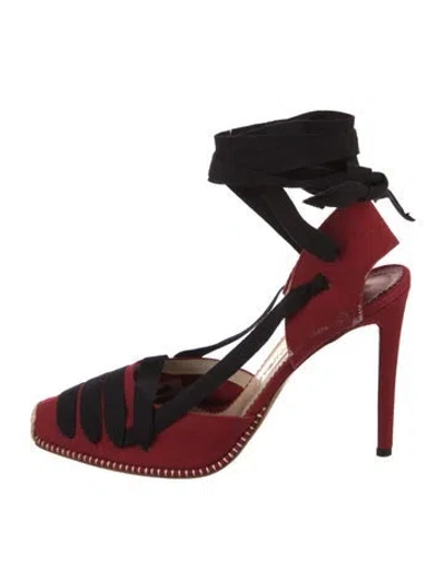Pre-owned Altuzarra Canvas Colorblock Pattern Slingback Pumps In Red