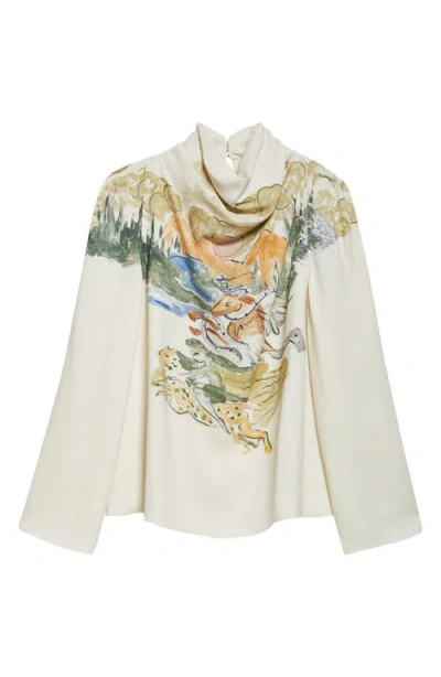 Altuzarra Cara Mythical Print Cowl Neck Top In Chamomile Mythical