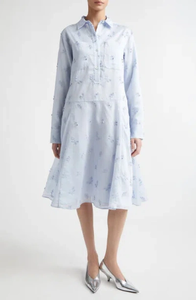 Altuzarra Carmel Embroidered Long Sleeve Shirtdress In Blue