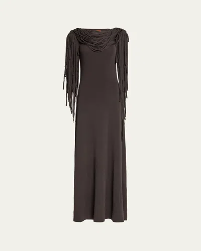 Altuzarra Chaney Fringe Cowl-neck Gown In Fudge Brown