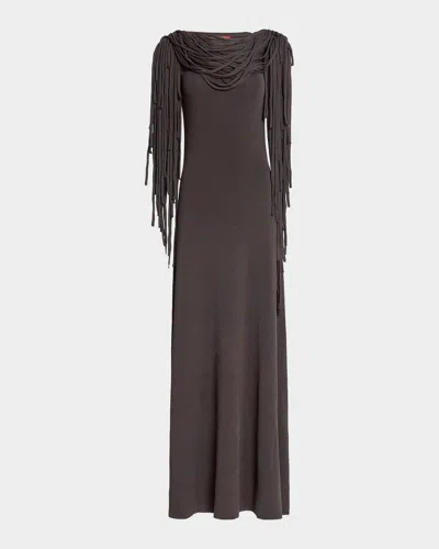 Altuzarra Chaney Fringe Cowl-neck Gown In Green