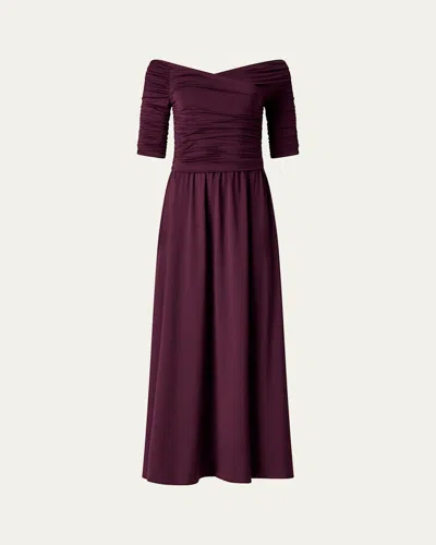 Altuzarra Char Off-shoulder Ruched Long Dress In Deep Grape