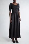 Altuzarra Char Ruched Elbow Sleeve Maxi Dress In 000001 Black