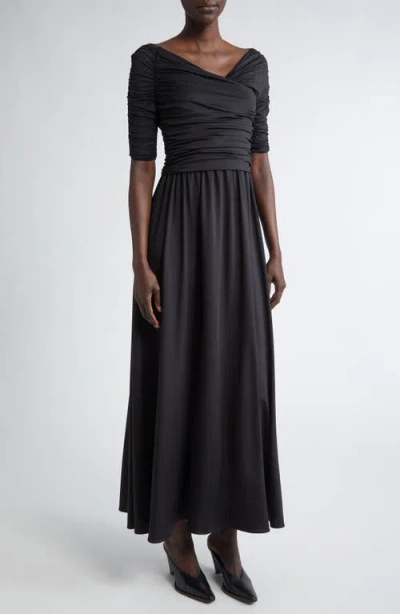 ALTUZARRA ALTUZARRA CHAR RUCHED OFF THE SHOULDER STRETCH JERSEY MIDI DRESS