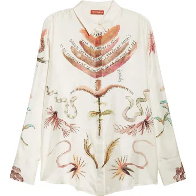 Altuzarra Chika Figurative Tattoo Print Silk Button-up Shirt In White