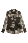 Altuzarra Chika Floral Print Sheer Silk Organza Button-up Shirt In Brown