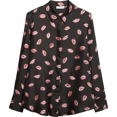 Altuzarra Chika Kisses Print Silk Chiffon Button-up Shirt In Black