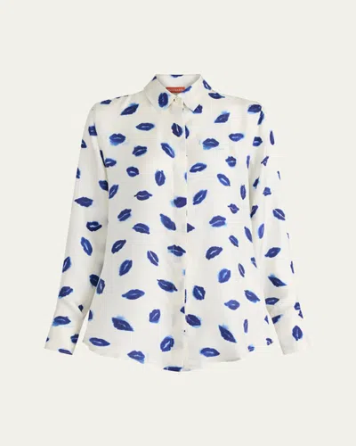 Altuzarra Chika Lip-print Silk Button-down Top In White
