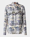 Altuzarra Chika Printed Button Down Top In Berry Blue Mythical