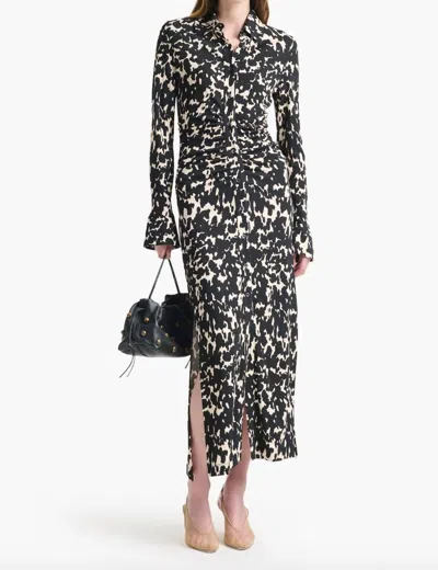 Altuzarra Claudia Ruched Printed Crepe-jersey Midi Dress In Black