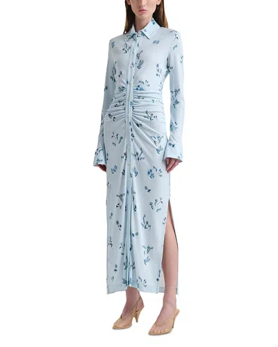 Altuzarra Claudia Floral Ruched Long Sleeve Jersey Shirtdress In Blue