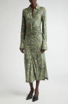 Altuzarra Claudia Marbled Floral Print Ruched Long Sleeve Jersey Shirtdress In 344307 Monstera Marbled Floral
