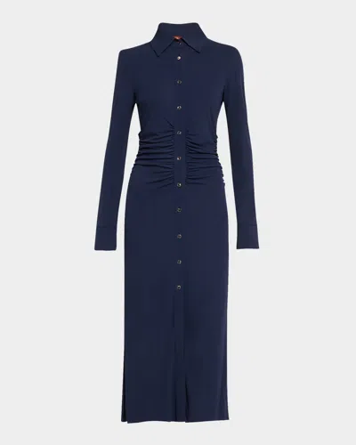 ALTUZARRA CLAUDIA MIDI RUCHED BUTTON DOWN DRESS