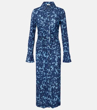 Altuzarra Claudia Printed Ruched Jersey Shirt Dress In Blue