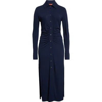 Altuzarra Claudia Ruched Long Sleeve Jersey Shirtdress In 000406 Berry Blue