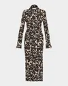 Altuzarra Claudia Print Ruched Long Sleeve Jersey Shirtdress In Black