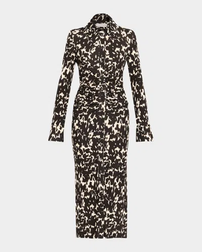 Altuzarra Claudia Spotted Long-sleeve Midi Shirtdress In Black