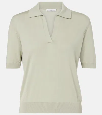 Altuzarra Clay Cropped Cotton And Silk Polo Shirt In Green