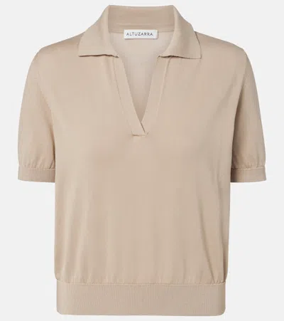 Altuzarra Clay Cropped Cotton And Silk Polo Sweater In Brown