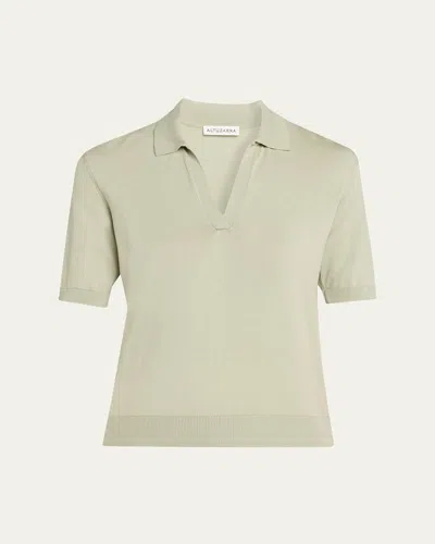 Altuzarra Cotton-silk Short-sleeve Polo Sweater In Green