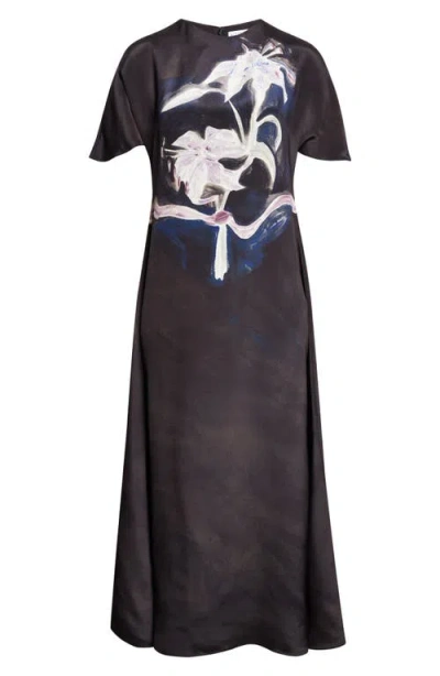 Altuzarra Daisy Printed Silk Short-sleeve Midi Dress In Black