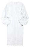 Altuzarra Danielle Balloon Sleeve Cotton Blend Eyelet Dress In Optic White
