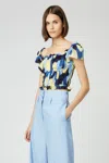 Altuzarra Darcey Ruffled Printed Stretch-cotton Poplin Top In Berry Blue Siren