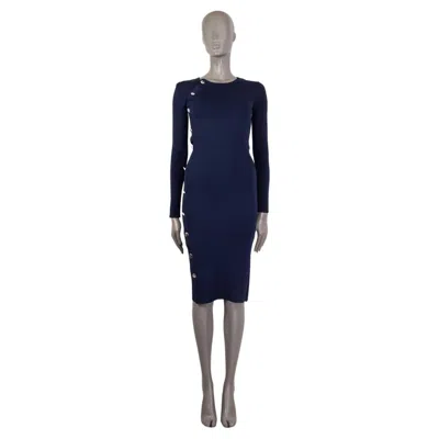 Pre-owned Altuzarra Dark Blue Viscose Side Button Midi Knit Dress Xs