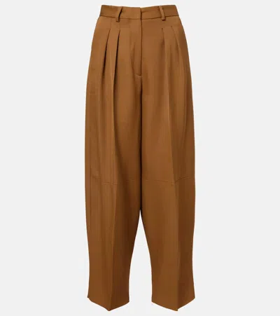 Altuzarra Dash Pleated Twill Barrel-leg Pants In Brown