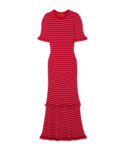 Altuzarra Delpini Ruffled Striped Ribbed-knit Midi Dress In Red
