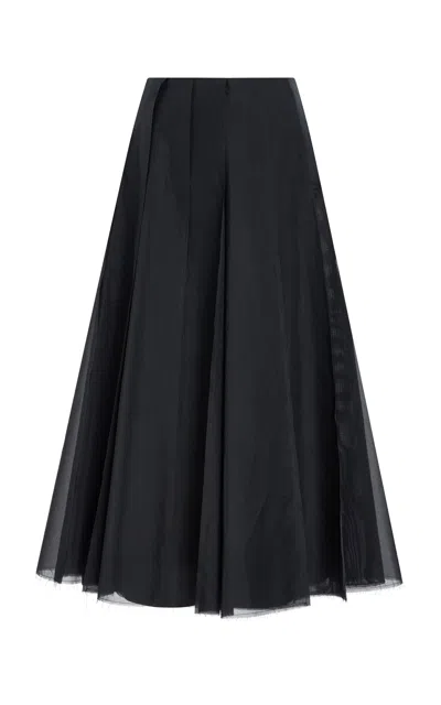 Altuzarra Dex Pleated Silk Midi Skirt In Black