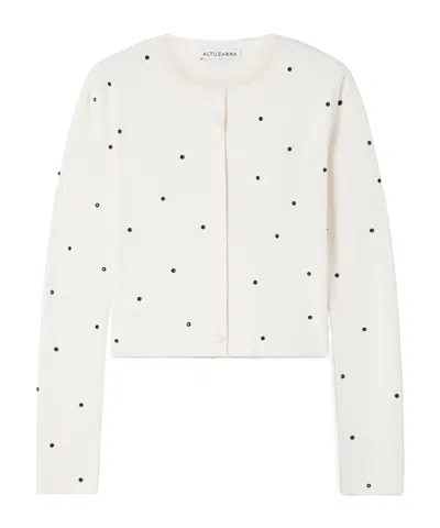 Altuzarra Dorrie Cropped Crystal-embellished Knitted Cardigan In White