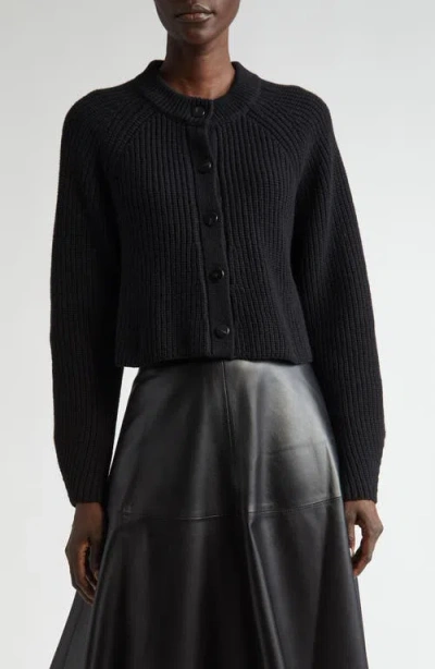 Altuzarra Drew Merino Wool & Cashmere Rib Crop Cardigan In 000001 Black