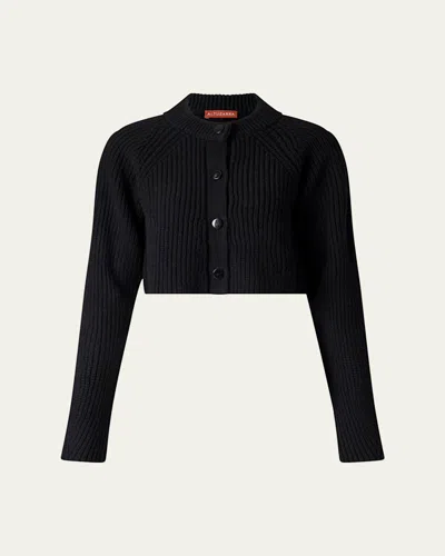 Altuzarra Drew Ribbed Wool Cashmere Cropped Cardigan Sweater In Black