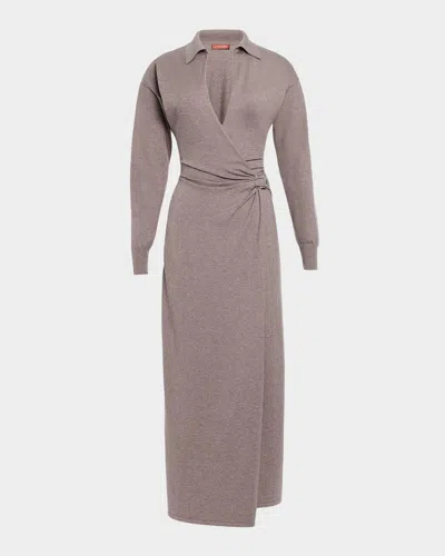 Altuzarra Ellington Long-sleeve Knit Wrap Midi Dress In 000044 Por