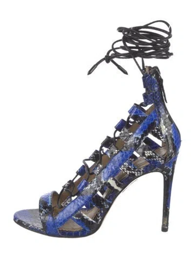 Pre-owned Altuzarra Embossed Leather Animal Print Gladiator Sandals In Blue