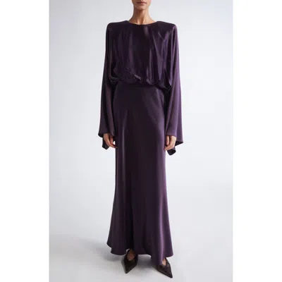 Altuzarra Evinka Long-sleeve Gathered Silk Dress In Purple