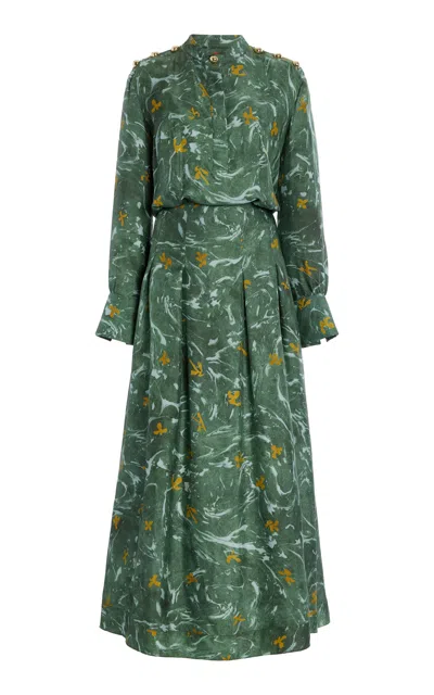 Altuzarra Felicia Printed Silk Maxi Dress In Green