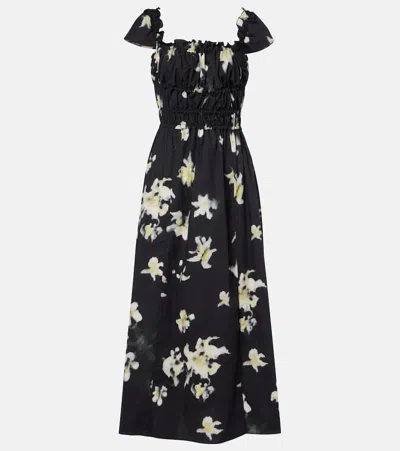 Altuzarra Floral Cotton-blend Midi Dress In Black
